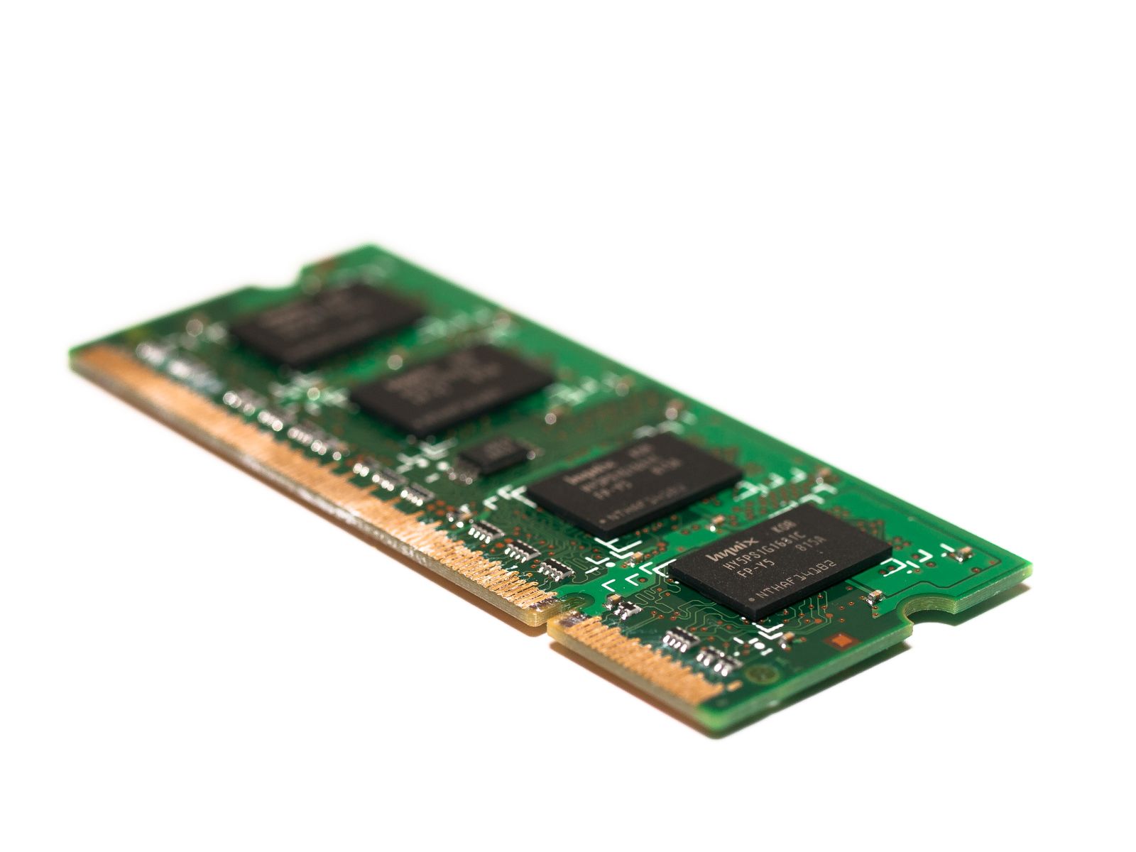 Close-up of a green memory module