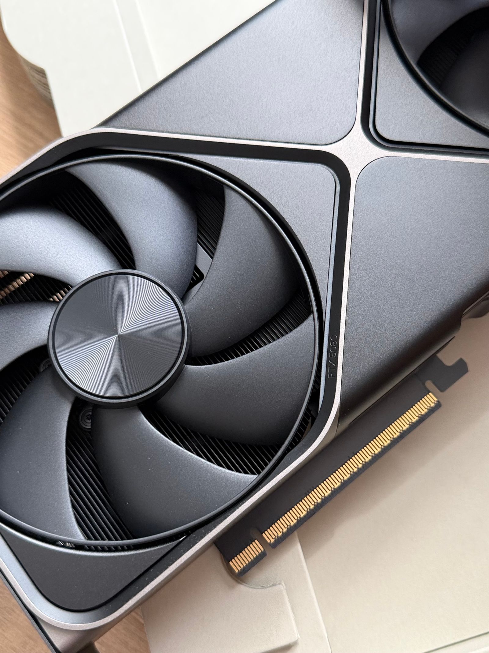 Close-up of a GeForce RTX graphics card cooling fan